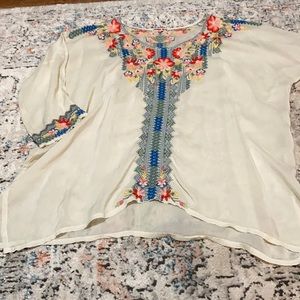 Johnny Was Embroidered Top Multicolored Scoop Neck Rayon Top M